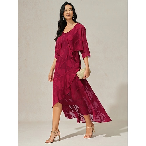  Femmes Robe maxi Robe à Volants Élégant Mariage robe demoiselle d honneur Soirée Coupe régulière Fleuri Sans manches Col en U Rouge Été Printemps