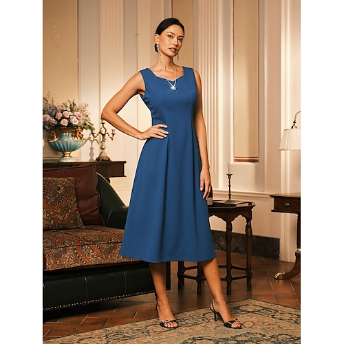  Dam Midiklänning Sheath Dress A linjeklänning Elegant Bröllop Fest Bröllopsgäst Normal Ensfärgat Ärmlös V-hals Grå rosa Svart Vinröd Marinblå Sommar Vår Höst Vinter