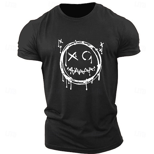  Hombre Caricatura Estampados Gracioso Cara de la sonrisa Camiseta Camisetas gráficas Algodón Manga Corta Gráfico Camisa Gris brezo Negro Blanco Camiseta cómoda Exterior Calle Ropa de diseñador de moda