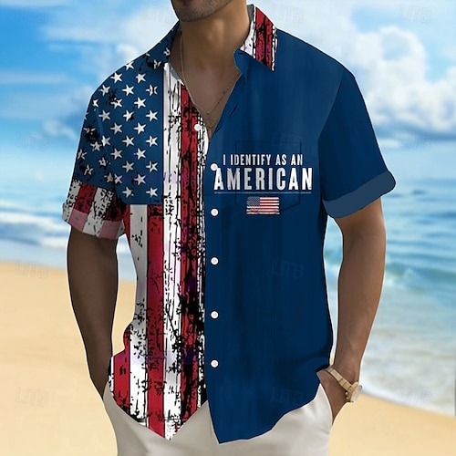  Dzień Niepodległości Męskie Amerykańska flaga USA Patriotyczny Czwarty lipca Koszula Letnia koszula Zapinana na guziki koszula Krótki rękaw Moda na co dzień Święto Lato Wiosna Wieczorne Druk 3D
