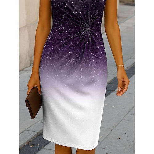  Women's Midi Dress Sheath Dress Bodycon Dress Formal Boho Daily Regular Fit Ombre Graphic Short Sleeve Crew Neck Purple Summer Spring