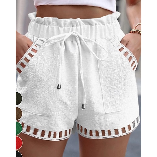 Femmes Shorts Slacks Streetwear Occasionnel Court Naturel Uni Avec Poches Conception à cordon élastique Confortable Extérieur Extérieur Rue Magenta Brun foncé Noir Blanche Été Coupe régulière