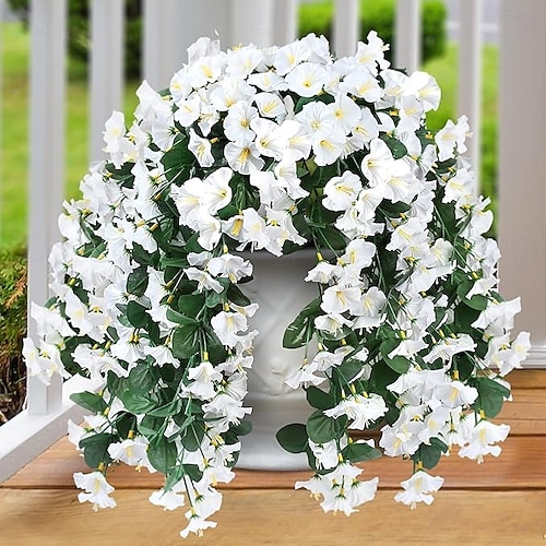  Pachet de 2 flori artificiale false, plante suspendate pentru exterior, decor de primăvară-vară, din mătase artificială, rezistente la UV, viță de vie realistă, pentru verandă, terasă, balcon