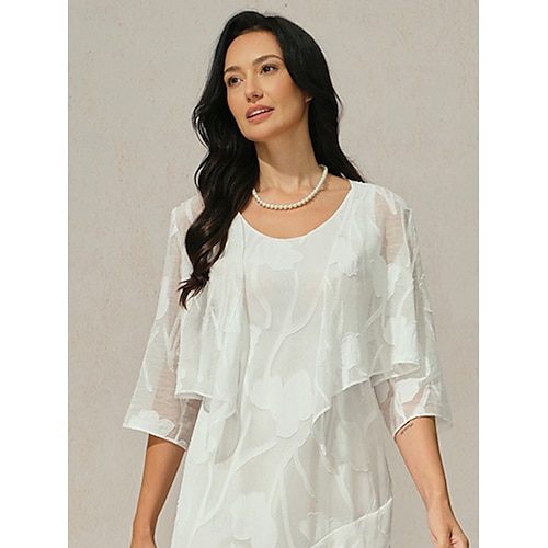  Dames haalt zijn schouders op Effen Kleur Bloemig Grafisch Elegant Stijlvol Basic 3/4 mouw Assymmetrisch Croptops Bruiloft gast Strand bruiloft Pailletten Lapwerk Wit Zomer Lente Herfst