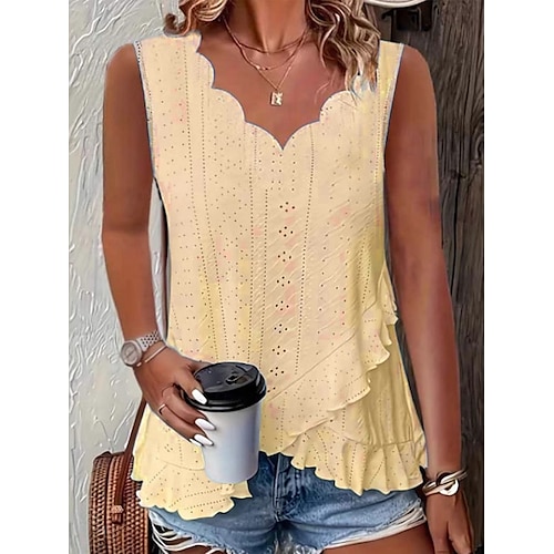  Dame Camisole Tank Top عادي Daglig Fritid Ermeløs V-hals Vanlige topper Daglig Drapering Snørehull Hvit Gul Rosa Grønn Lyseblå Sommer