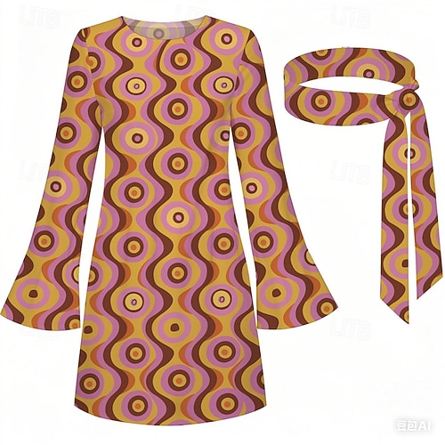 Retro Vintage 1970s Groovy Dress Headband Hippie Disco Geometic Psychedelic  Fancy Dress Women's Halloween Carnival Vacation Music Festival Festival  Adults' Dress Headband 2026 - CAD $39.99