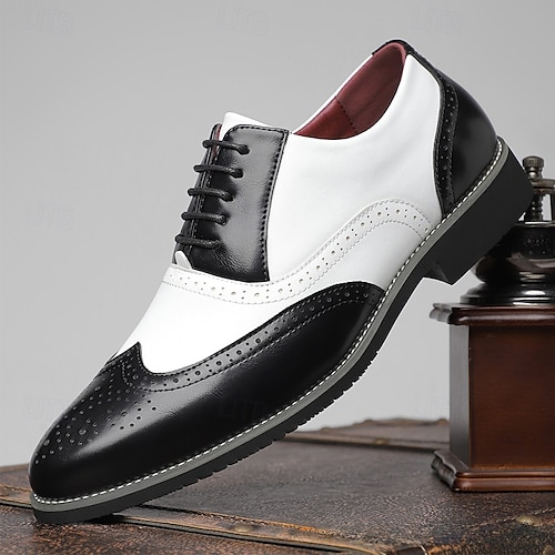 Men's Black and White Wingtip Oxford Spectator Shoes, Gatsby-Inspired Genuine Leather Brogue Dress Shoes for 1920s Jazz Party, Vintage Wedding, and Formal Evening Events 2026 - $54.99 Men's Black and White Wingtip Oxford Spectator Shoes, Gatsby-Inspired Genuine Leather Brogue Dress Shoes for 1920s Jazz Party, Vintage Wedding, and Formal Evening Events 2026 - $54.99