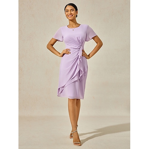  Mulheres Vestido midi Vestido Em Camadas Elegante Formal Borboleta Convidado do casamento Coquetel Normal Tecido Manga Curta Gola Redonda Roxo Claro Verão