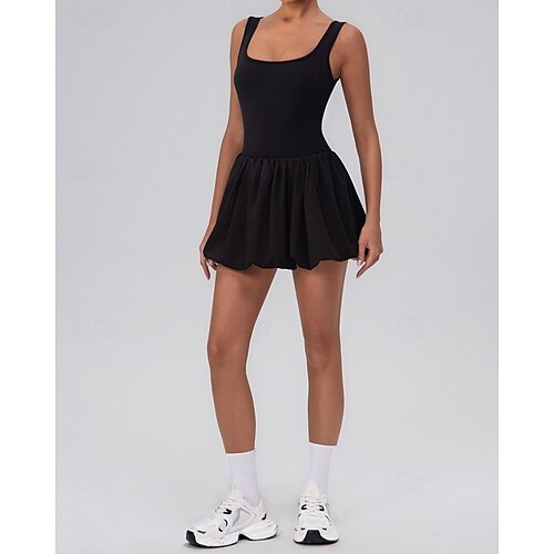 Women's Solid Colored Tennis Dress with Built in Shorts and Bra Sports Dress  Sleeveless Pleated Tennis Golf Pickleball U Neck Dress Black White Yellow  Spandex Tennis Clothing 2026 - 39.99