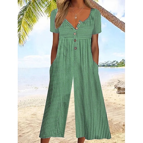  Femmes Normal Combinaison Actif Fleuri Manche Courte Jambe large Col rond Avec Poches Imprimé Vacances Quotidien Coupe régulière Blanche Vert Véronèse Bleu Été