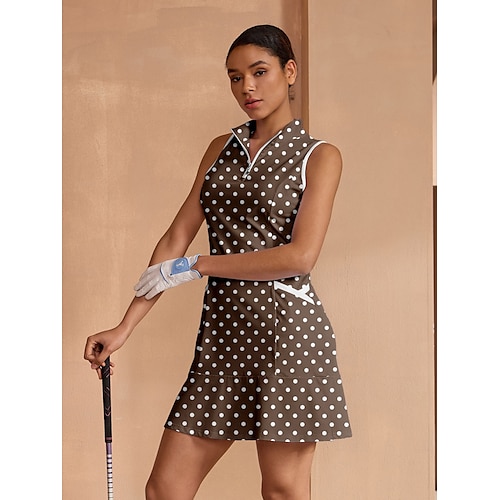 Femmes Robe de golf Marron Sans manches Robe Vêtements de golf pour femmes, tenues, vêtements