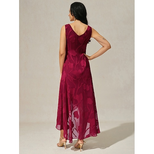  Femmes Robe maxi Robe à Volants Élégant Mariage robe demoiselle d honneur Soirée Coupe régulière Fleuri Sans manches Col en U Rouge Été Printemps