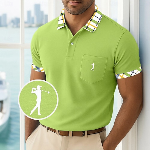  Pánské Golfová košile Polokošile Pique Obchod Ležérní Žebrovaný polo límec Krátký rukáv Módní Základní Pevná barva Pléd Knoflíky Logo Léto Jaro Jaro & podzim Běžný Žlutá Námořnická modř Trávová zelená