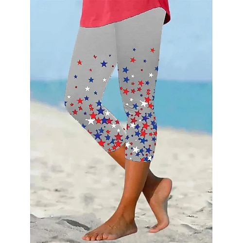  Självständighetsdagen Kvinnors Patriotiska Fjärde juli Leggings Semester Vintage Mode Långt Ben Hög Midja Byxor Grafisk Flagga Tryck Andningsbar Mjuk Elastisk Formell Semester Kontor