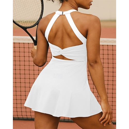 Women's Solid Colored Tennis Dress with Built in Shorts and Bra Sports Dress Sleeveless Pocket Knot Front Backless Moisture Wicking Breathable Tennis Golf Pickleball Halter Neck Black White Pink 2026 - $42.99 Women's Solid Colored Tennis Dress with Built in Shorts and Bra Sports Dress Sleeveless Pocket Knot Front Backless Moisture Wicking Breathable Tennis Golf Pickleball Halter Neck Black White Pink 2026 - $42.99