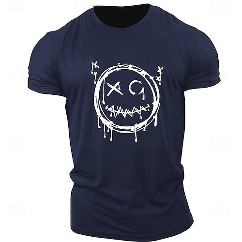  Hombre Caricatura Estampados Gracioso Cara de la sonrisa Camiseta Camisetas gráficas Algodón Manga Corta Gráfico Camisa Gris brezo Negro Blanco Camiseta cómoda Exterior Calle Ropa de diseñador de moda