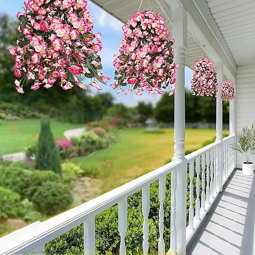  Pachet de 2 flori artificiale false, plante suspendate pentru exterior, decor de primăvară-vară, din mătase artificială, rezistente la UV, viță de vie realistă, pentru verandă, terasă, balcon