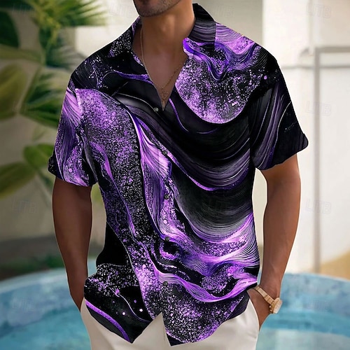  Per uomo Lusso Astratto Marmo Camicia Camicia con Bottoni Manica Corta Moda Casual Vacanza Ferie Abbigliamento casual alla moda Estate Primavera Collo ripiegato Stampa 3D camicie con colletto Nero