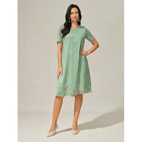  Pentru femei Rochii Lungime Genunchi Rochii din Șifon Elegant Casual Potrivire Largă Floral Manșon scurt Stil Nautic Verde salvie Vară
