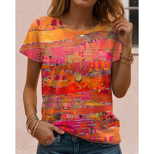  Pentru femei Tricou Grafic Geometric Dungi Epocă Stilat Clasic Manșon scurt Stil Nautic Topuri obișnuite Zilnic Imprimeu Negru Alb Bleumarin Albastru piscină Mov Vară Primăvară