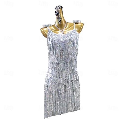 silver salsa dress Latin Dance Costume Girl Latin Dresses Tassel Dance Dress Girls Salsa Dance Costume Girls