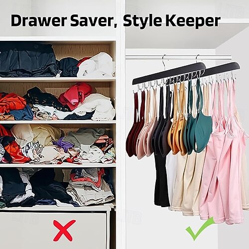 2 Grucce Porta Reggiseni In Legno Con 40 Ganci - Organizer Salvaspazio Per Cinture, Sciarpe E Cravatte