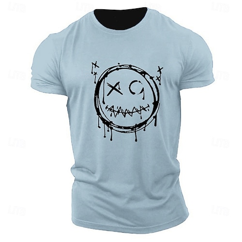  Hombre Caricatura Estampados Gracioso Cara de la sonrisa Camiseta Camisetas gráficas Algodón Manga Corta Gráfico Camisa Gris brezo Negro Blanco Camiseta cómoda Exterior Calle Ropa de diseñador de moda