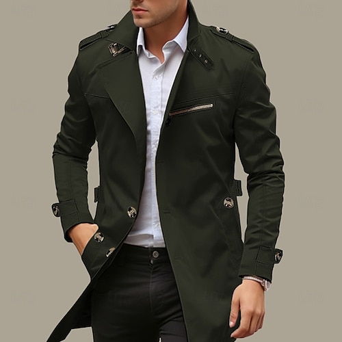 Herr Övergångsjacka Trenchcoat Utomhus Alla årstider Vindtät jacka Ytterkläder Kläder Streetwear Slät Framficka Kavajslag Enkelknäppt