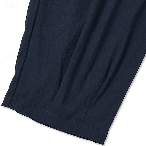  Herren Leinenhosen Hose Sommerhose Baggy-Hosen Knöpfe Kordelzug Elastischer Bund Einfach Komfort Atmungsaktiv Volle Länge Outdoor Yoga Fitnessstudio Designer Retro Vintage Rote Marineblau