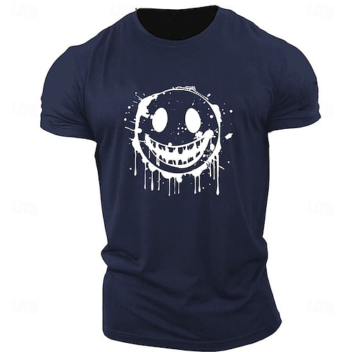 Per uomo Stampe Grafiche Divertente Faccia Sorridente Maglietta Maglietta grafica Cotone Manica Corta Grafico Camicia Erica grigia Nero Bianco Maglietta comoda All'aperto Streetwear Abbigliamento di