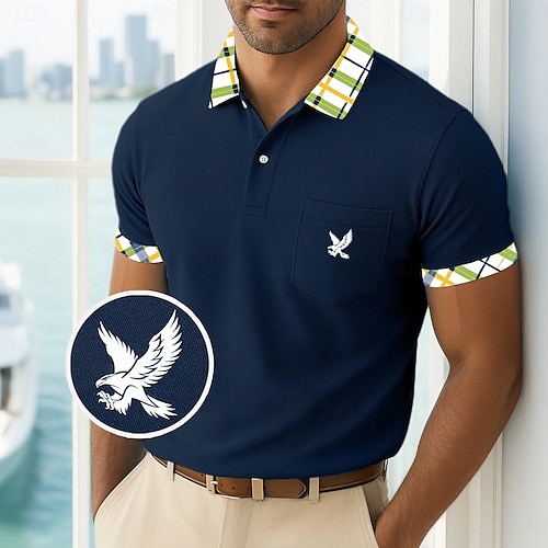  Pánské Golfová košile Polokošile Pique Obchod Ležérní Žebrovaný polo límec Krátký rukáv Módní Základní Pevná barva Pléd Knoflíky Logo Léto Jaro Jaro & podzim Běžný Žlutá Námořnická modř Trávová zelená