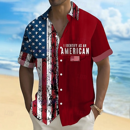 Dzień Niepodległości Męskie Amerykańska flaga USA Patriotyczny Czwarty lipca Koszula Letnia koszula Zapinana na guziki koszula Krótki rękaw Moda na co dzień Święto Lato Wiosna Wieczorne Druk 3D
