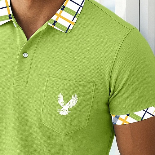  Men's Golf Shirt Pique Polo Shirt Business Casual Ribbed Polo Collar Short Sleeve Fashion Basic Solid Color Plaid Buttons Logo Summer Spring Spring &  Fall Regular Fit Yellow Navy Blue Green Golf