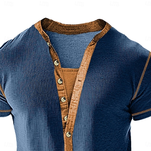  Men's Waffle Henley Shirt Tee Short Sleeve Solid Color Plain Fashion Designer Casual Color Block Buttons Henley Outdoor Casual Daily Summer Spring All Seasons Black Navy Blue Green Henley T-Shirt