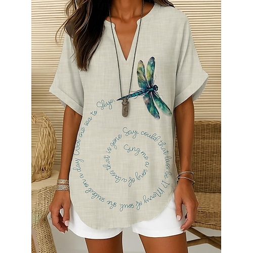  Damen Boho-Hemd Grafik Tiermotiv Bohemien Vintage Täglich Kurzarm V Ausschnitt Normale Oberteile Täglich Ferien Semi-Formal Weiß Hellgrün Königsblau Blau Purpur Sommer Frühling