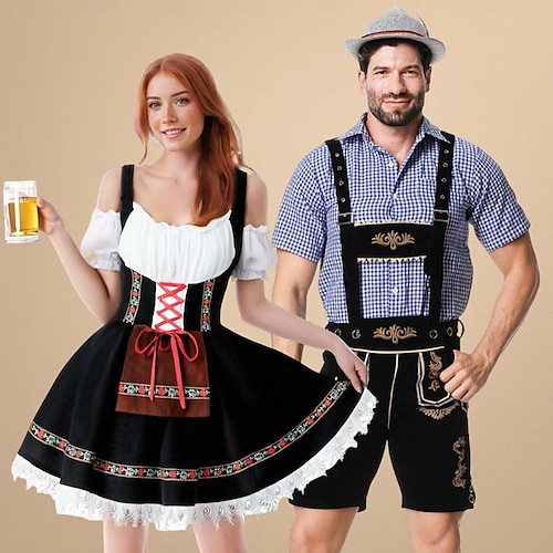 Μπύρα Oktoberfest Στολές Lederhosen Πουκάμισο βαυάρος βαυάρος Γερμανικά Λιβάδια Ανδρικά Πανί παραδοσιακού στυλ Μπλούζα Κοντά Παντελονάκια Καπέλο