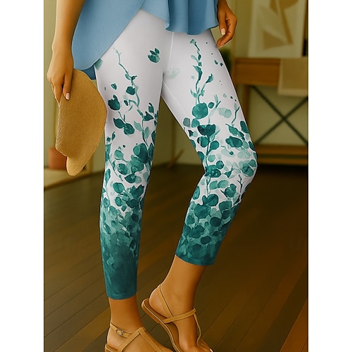  Women's Leggings Vacation Vintage Ethnic Style Ankle-Length High Waist Floral Graphic 3D Print Quick Dry Breathability Soft Stretchy Outdoor Home Causal Dark red Forest Green Black Blue Summer Spring