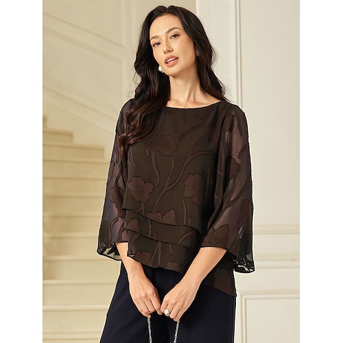  Damen Spitzenbluse Bluse Elegante Oberteile Chiffon Tops Einfarbig Blumen Elegant Vintage Stilvoll Halbarm Flattrige Ärmel U-Boot-Ausschnitt Normale Oberteile Hochzeitsgast Arbeit Täglich