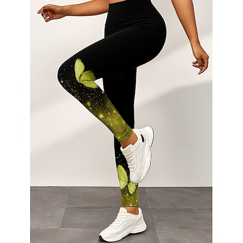  Per donna Leggings Attivo Vacanza Vintage Lunghezza alla caviglia Vita Alta Grafico Farfalla Stampa 3D Asciugatura Rapida Traspirabilità Morbido Elasticizzato All'aperto Casa Casual Giallo Rosso Blu