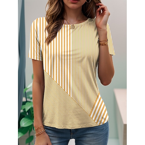  Femmes T-shirt Graphique Élégant Classique Occasionnel Manche Courte Col en V Hauts Réguliers Quotidien Imprimé Jaune Vert Claire Rose Claire Bleu Violet Été Printemps