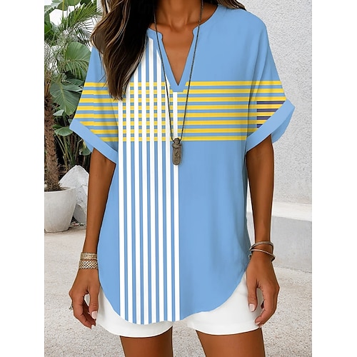  Damen Boho-Hemd Grafik Geometrisch Elegant Bohemien Tropisch Ärmellos Kurzarm V Ausschnitt Normale Oberteile Täglich Ferien Strandbekleidung Gelb Rote Blau Orange Braun Sommer Frühling