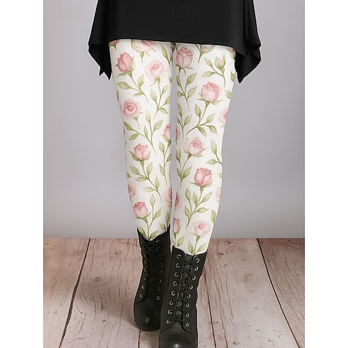  Femmes Leggings Vacances ancien Style Ethnique Longueur complète Taille haute Fleuri Graphique Abstrait Impression 3D Séchage Rapide Respirabilité Doux Élastique Extérieur Maison Décontracté Blanche