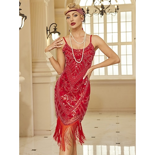 Roaring 20s 1920s Knee Length Dress Flapper Dress Outfits Sleeveless The Great  Gatsby Wedding Guest Sequins Tassel Fringe Scoop Neck Fancy Dress Women's  Christmas Carnival Masquerade Evening Party 2026 - CAD $65.99