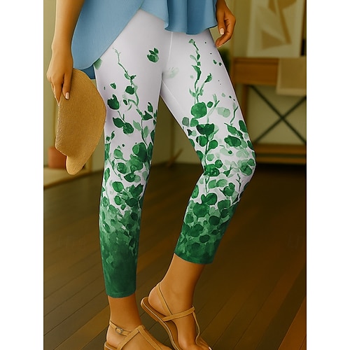  Women's Leggings Vacation Vintage Ethnic Style Ankle-Length High Waist Floral Graphic 3D Print Quick Dry Breathability Soft Stretchy Outdoor Home Causal Dark red Forest Green Black Blue Summer Spring