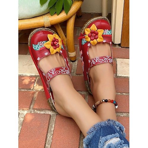  Damen-Slipper-Clogs aus lila geblümtem Leder mit 3D-Blumenapplikation – bequeme Vintage-Schuhe im Bohème-Stil für die Freizeit, Gartenarbeit und Reisen