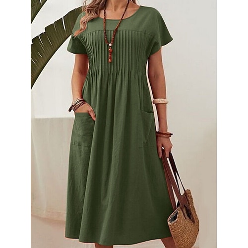  Pentru femei Rochii Midi Rochie A line Rochie de vară Casual Zilnic Fit regulat Simplu Manșon scurt Stil Nautic Roșu-aprins Bleumarin Verde Militar Vară