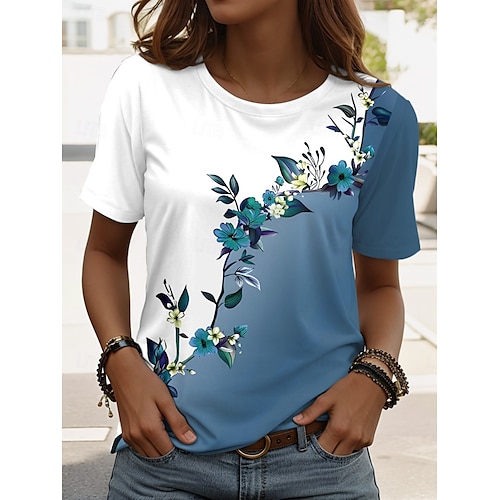  t-shirt femme décontracté imprimé manches courtes hauts réguliers quotidien noir rose bleu ciel bleu été