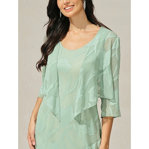  Dames haalt zijn schouders op Effen Kleur Elegant Stijlvol Basic 3/4 mouw Assymmetrisch Croptops Bruiloft gast Strand bruiloft Pailletten Lapwerk Grijs-Groen Zomer Lente Herfst