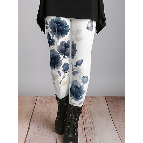  Femmes Leggings Vacances ancien Style Ethnique Longueur complète Taille haute Fleuri Graphique Abstrait Impression 3D Séchage Rapide Respirabilité Doux Élastique Extérieur Maison Décontracté Blanche