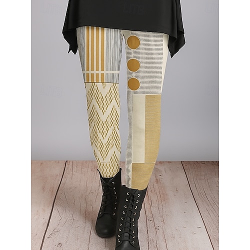  Femmes Leggings Vacances ancien Style Ethnique Longueur complète Taille haute Graphique Abstrait Impression 3D Séchage Rapide Respirabilité Doux Élastique Extérieur Maison Décontracté Noir Blanche